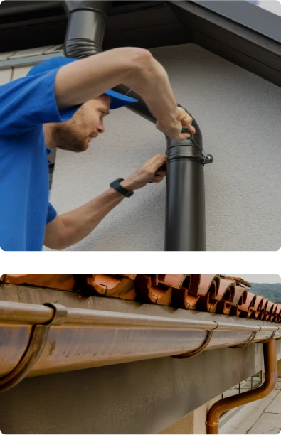 Instalación de canalones en tejado como preparación para la instalación de ventanas Velux para tejados en Alcalá de Henares, mejorando ventilación y luz natural.